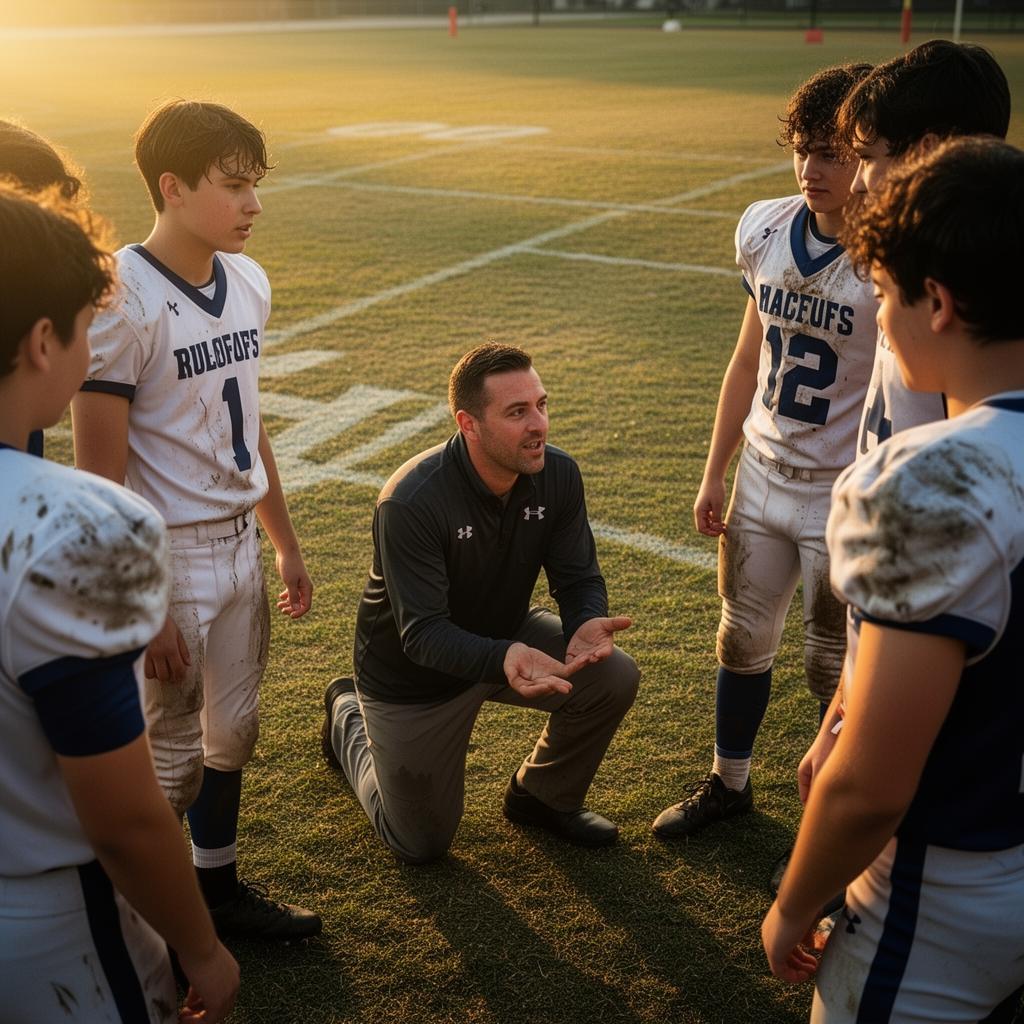 Coach speaking to team with mountains behind